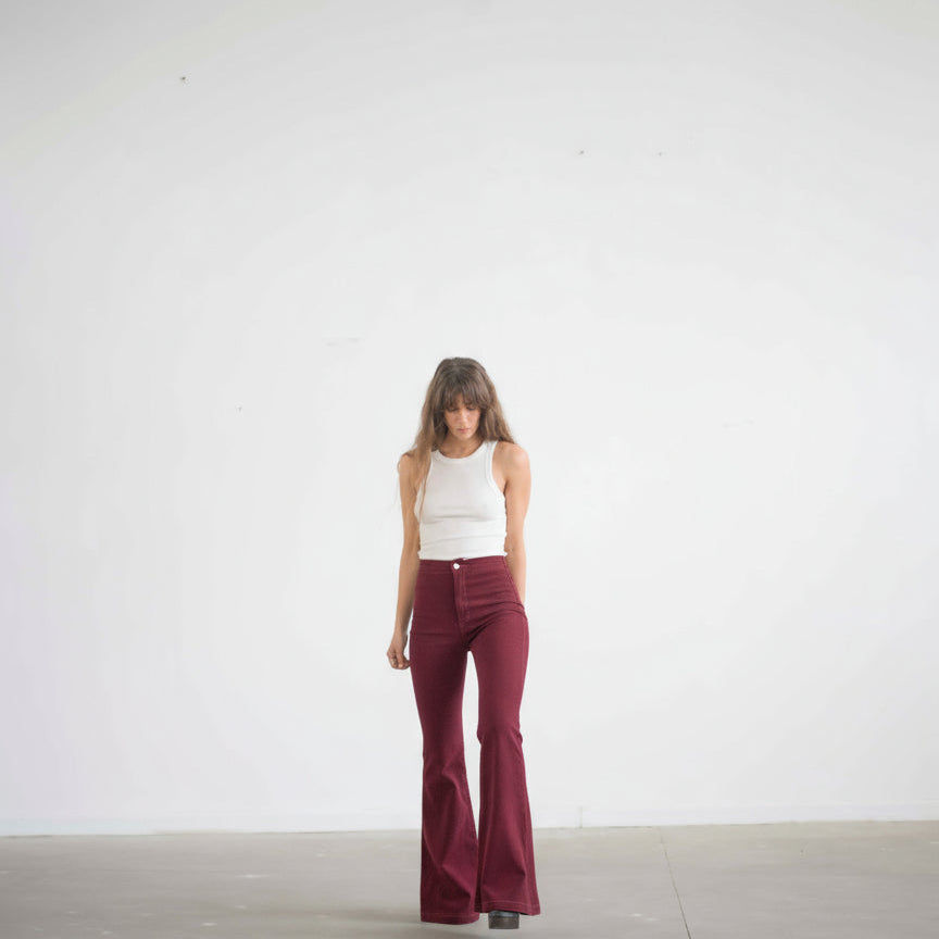 The Holly Cord Flares in Burgundy