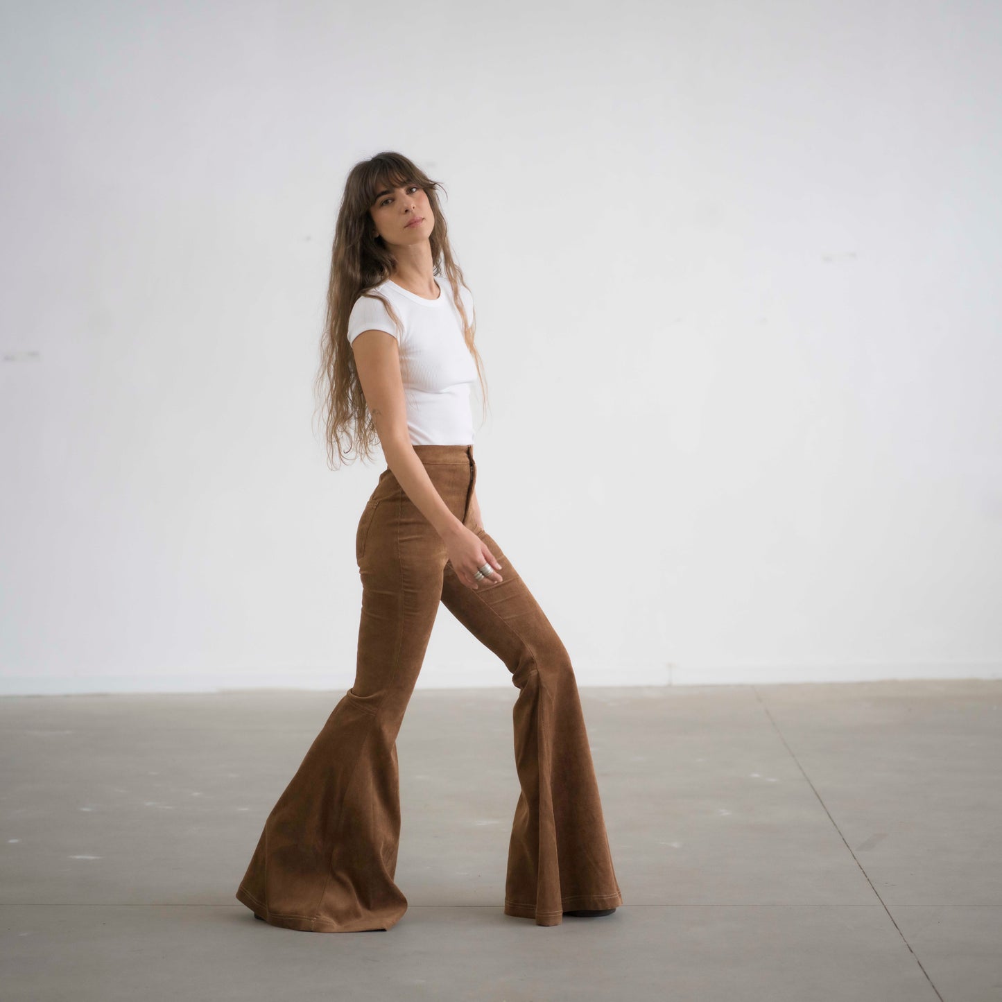 SIMIS The Holly Cord Flares in Brown – a pair of brown corduroy flare pants crafted with soft premium fabric for a comfortable yet structured fit.