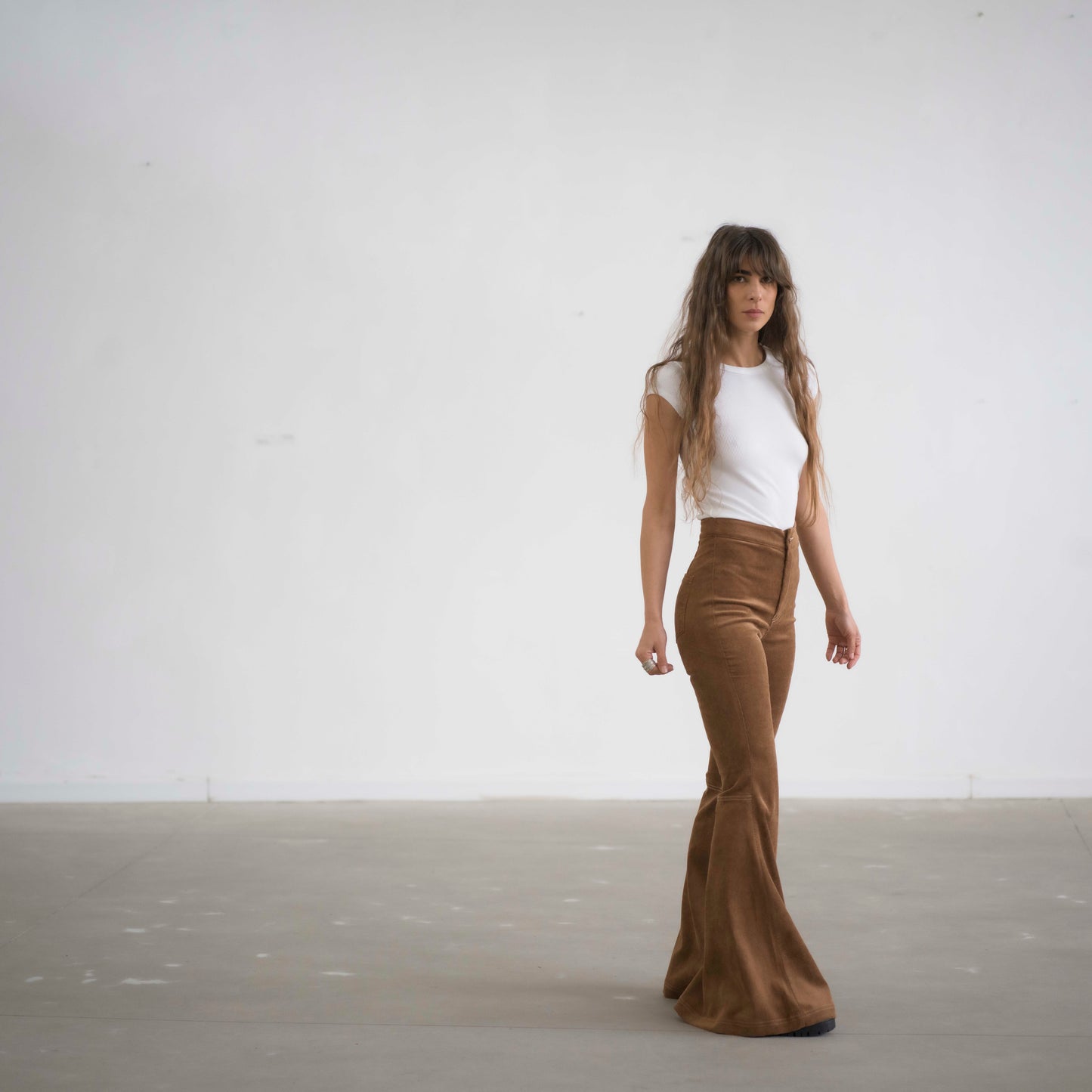 SIMIS The Holly Cord Flares in Brown – a pair of brown corduroy flare pants crafted with soft premium fabric for a comfortable yet structured fit.