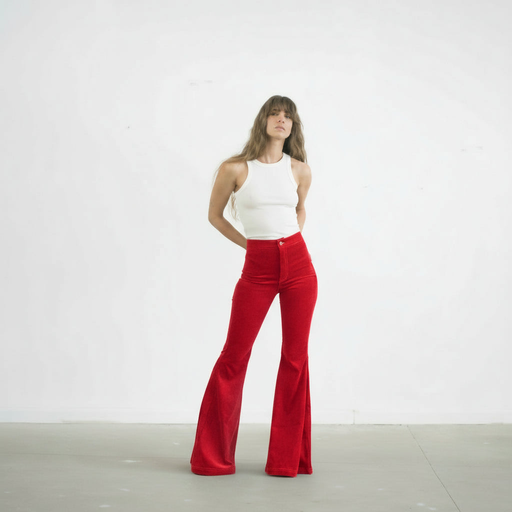 The Holly Cord Flares in Red