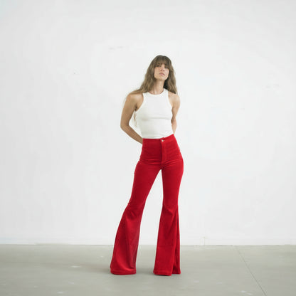The Holly Cord Flares in Red