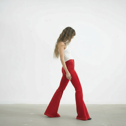 The Holly Cord Flares in Red