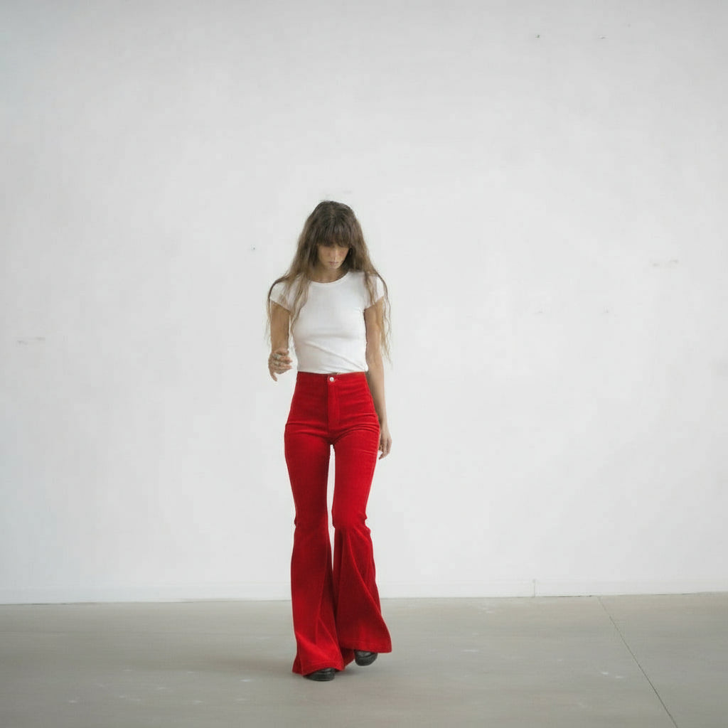 The Holly Cord Flares in Red