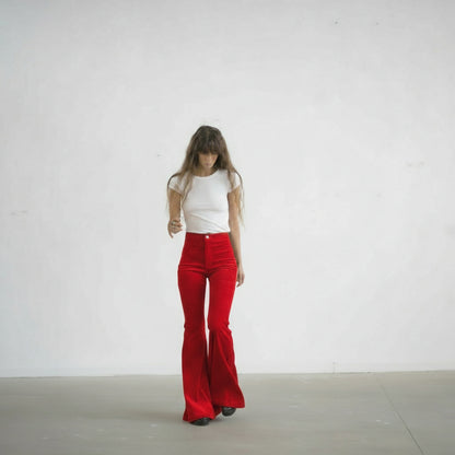 The Holly Cord Flares in Red