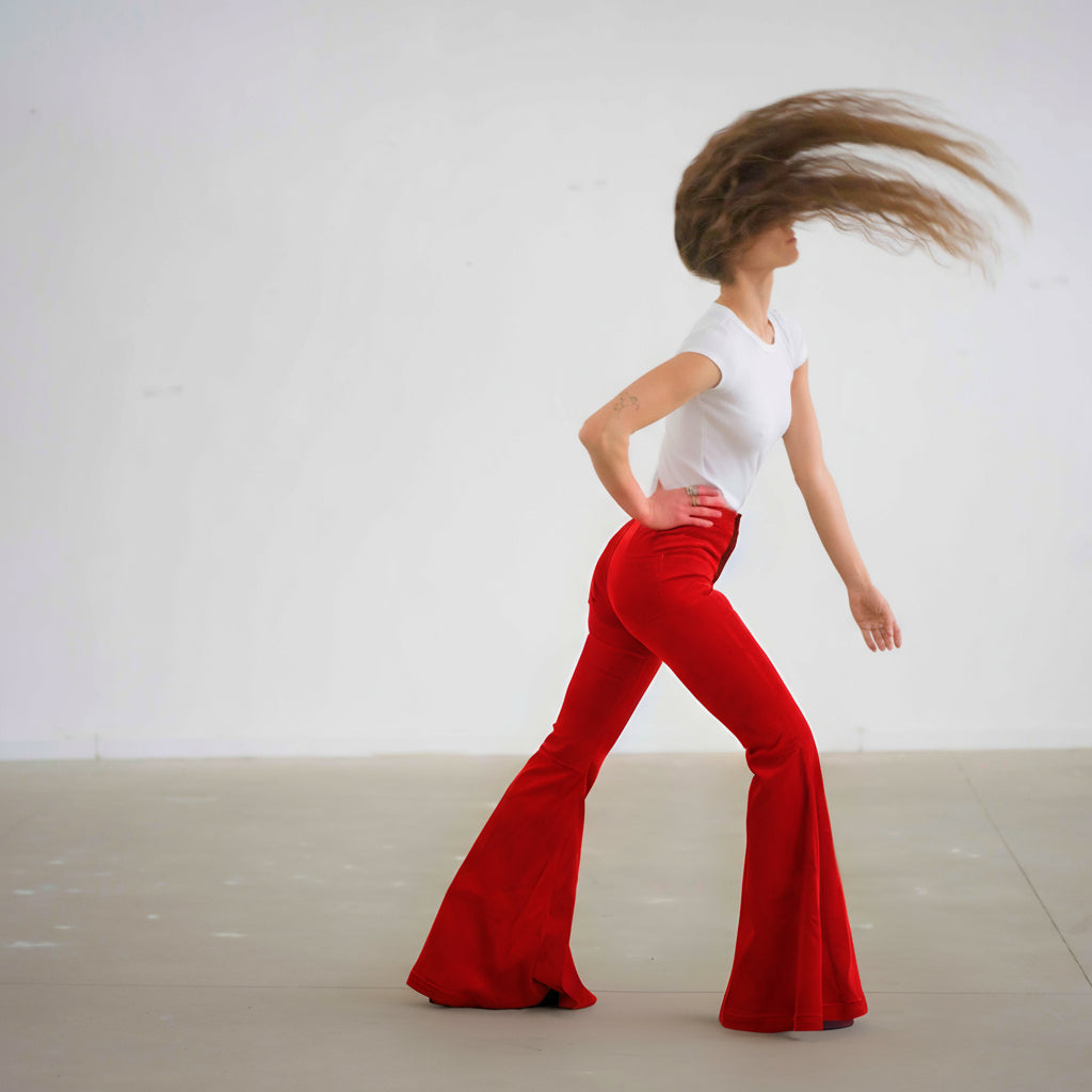 The Holly Cord Flares in Red