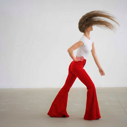 The Holly Cord Flares in Red