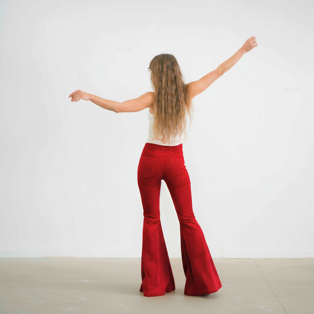 The Holly Cord Flares in Red