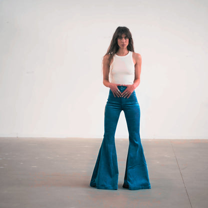 The Holly Cord Flares in Denim Blue