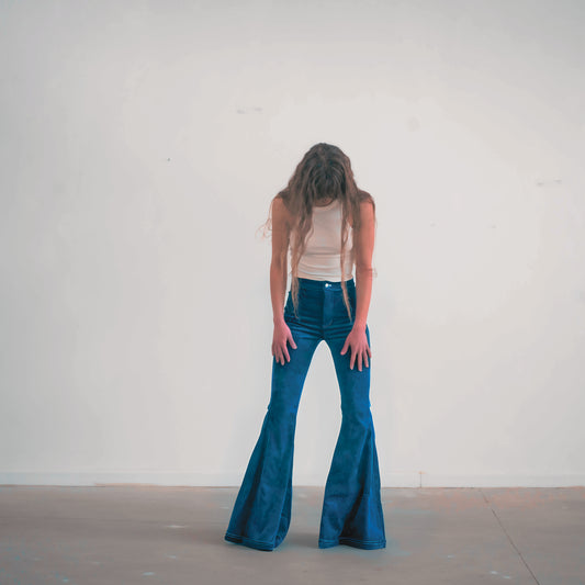 The Holly Cord Flares in Denim Blue
