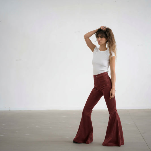 The Holly Cord Flares in Burgundy
