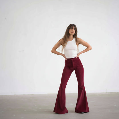 The Holly Cord Flares in Burgundy