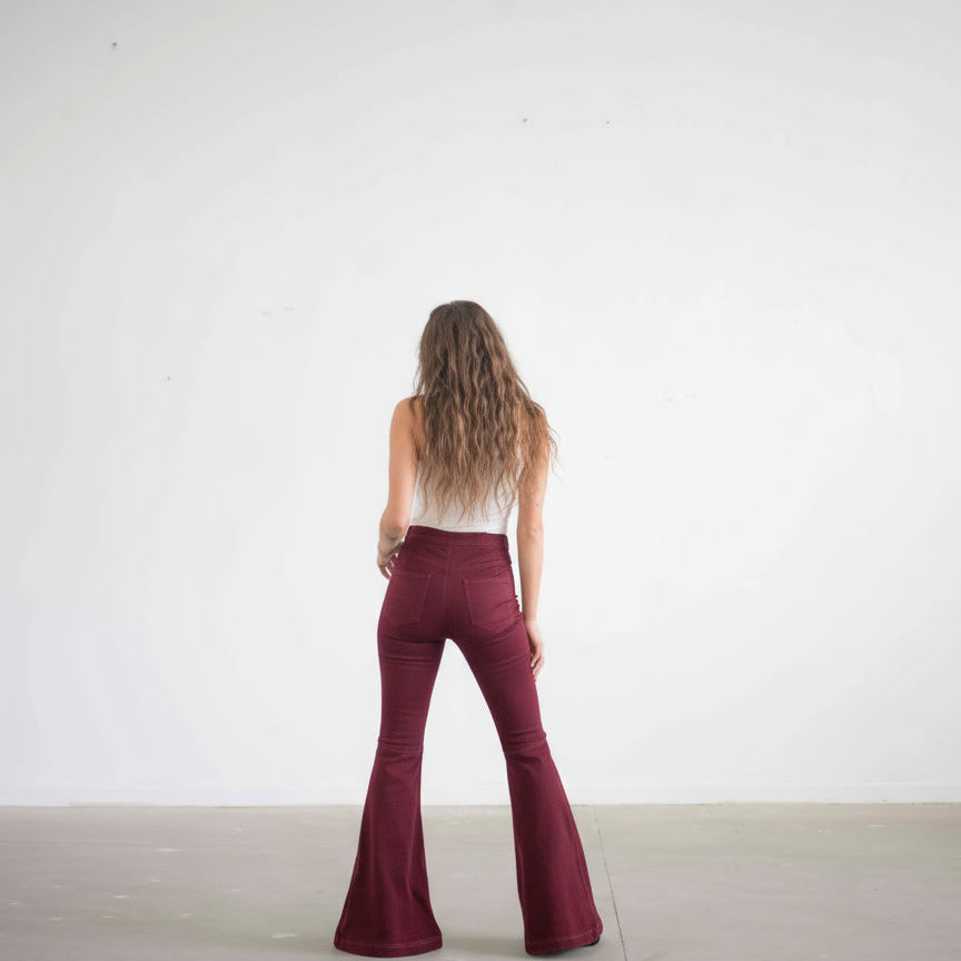 The Holly Cord Flares in Burgundy