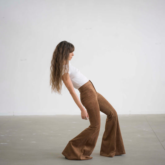 SIMIS The Holly Cord Flares in Brown – a pair of brown corduroy flare pants crafted with soft premium fabric for a comfortable yet structured fit.